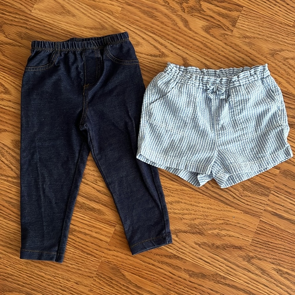 Bundle of 2 | 18m Carters Leggings & 18m-24m  Old Navy stripped pull-on shorts